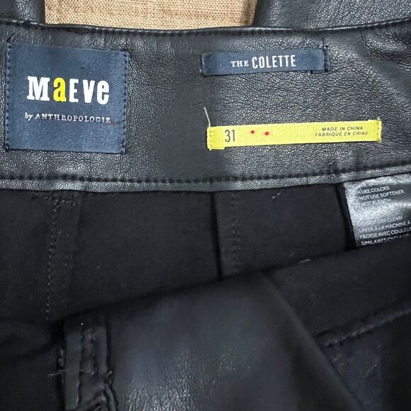 Maeve Anthropologie Colette Faux Leather Wide Leg Pants 31 Black Full Length - Picture 7 of 10